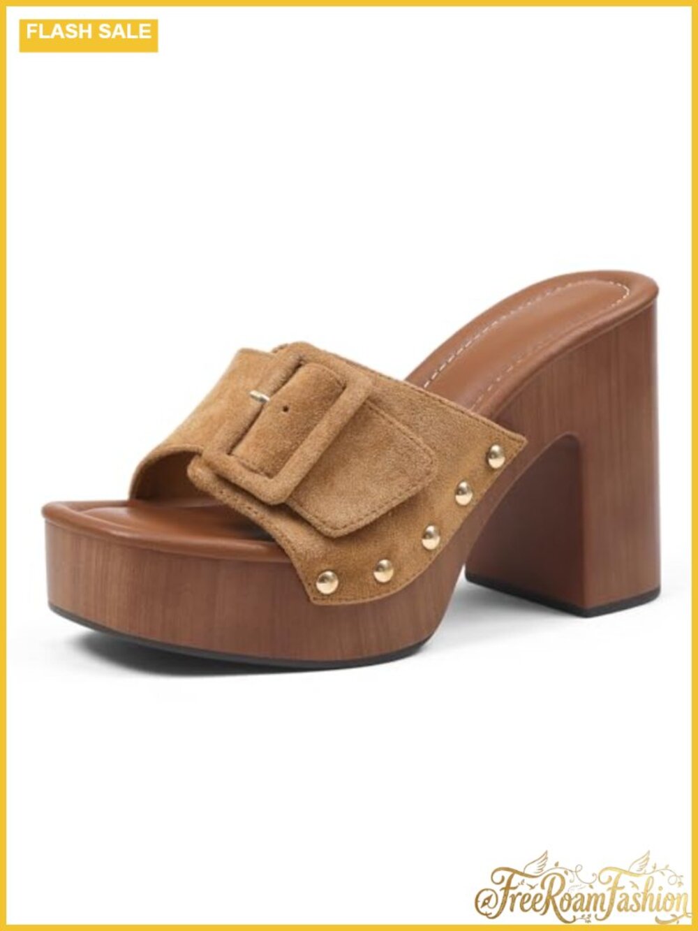 Womens Platform Chunky Heels Open Toe Suede Slip On Mules Party Dressy